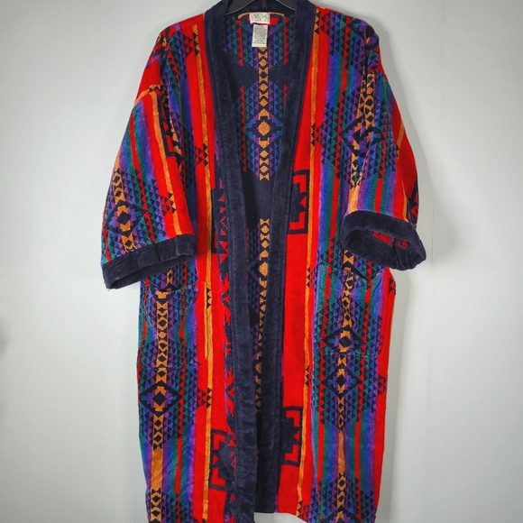 Vintage Ash Creek Trading Aztec Tribal Cotton Terry Cloth Robe One Size - Picture 2 of 9